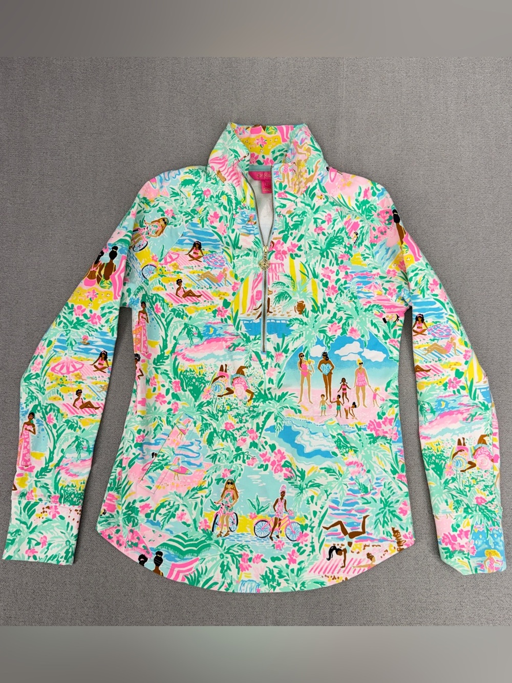 Lilly Pulitzer XS Jacket UPF 50+ Skipper Popover Beach Ocean Floral 1/2 Zip